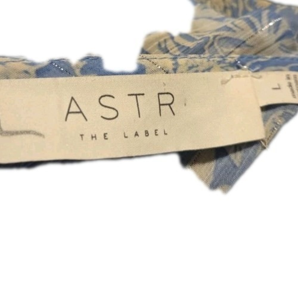 ASTR The Label Blue Floral Midi Dress Sz L Flutter Sleeve Asym Hem Wedding Guest - Picture 5 of 8